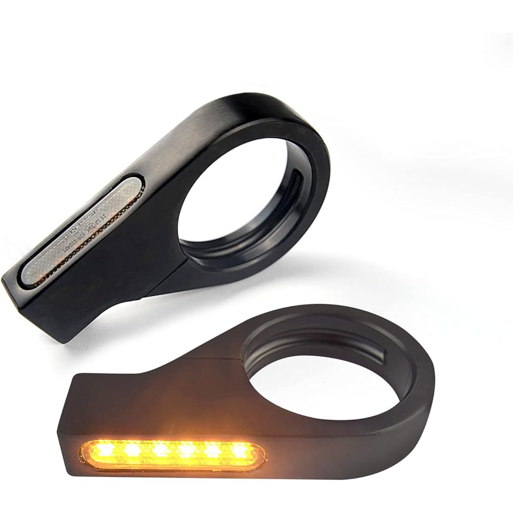HI-LINE Motorcycle Turn Signal Flowing LED Turn Signal Set of 2 Motorcycle 12V Front Fork Inker LED Flowing Turn Signal Universal E Mark Certification Vehicle Inspection Compatible High Brightness Waterproof [Black/Black]