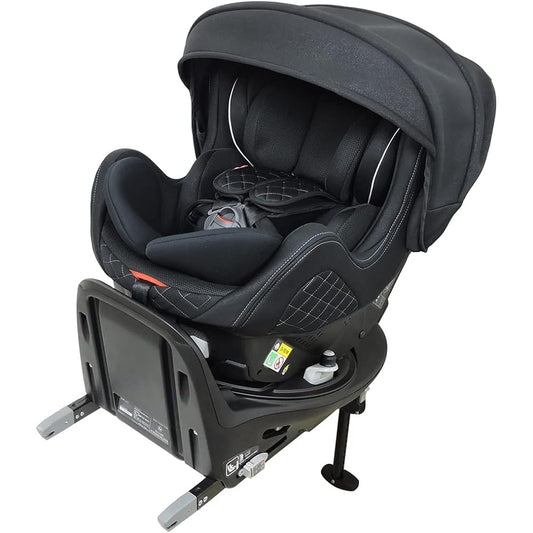 LEAMAN ISOFIX Fixed Child Seat for Newborns, Rotating Type, Newborn to Age 4 LaCour ISOFIX Premium Black, Made in Japan, Compatible with R129 35026