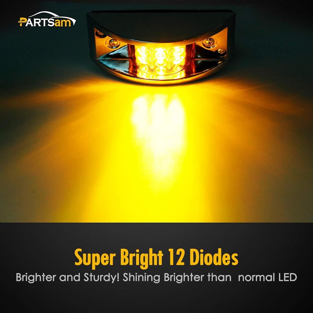 PARTSAM Track Trailer Amber LED 12 chrome plating LED marker clearance light 2 seals