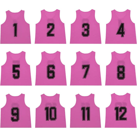 [NA] TOEPODO Children's Bibs, 12 Pieces, Numbers 1 to 12, Front, Front, and Back Numbers on the Back, Storage Bag Included, 10 Colors Available, Sweat Absorbent, Lightweight, Good Breathability, Unisex, Soccer, Basketball, Futsal School, Events, Municipa