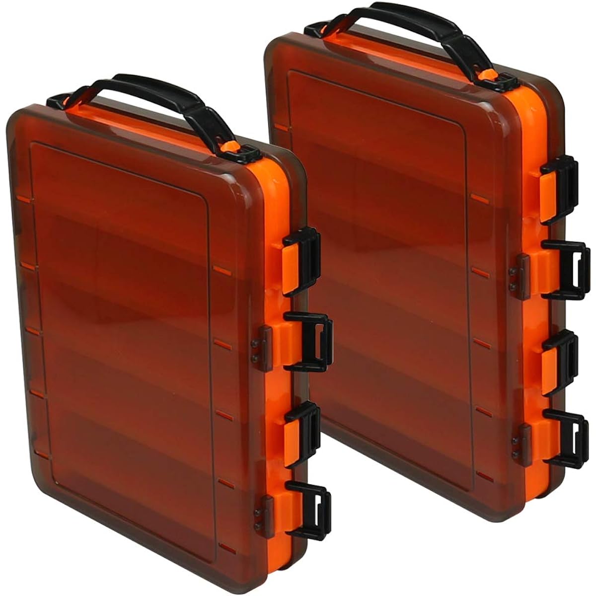 AINetJP Reversible Tackle Box Fishing Tackle Storage Lure Case Double Door Portable (Set of 2, Orange)