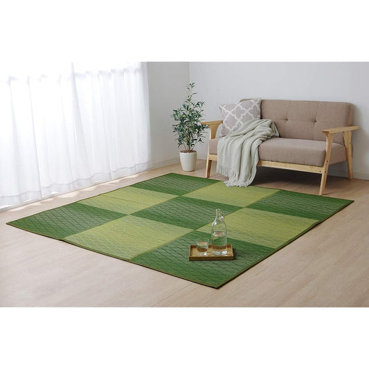 Ikehiko Rush Rug CX Diamond Carpet Deodorizing Antibacterial Deodorizing Plump Compact Approximately 2 tatami Square Green Approximately 190 x 190 cm Backed #8477120