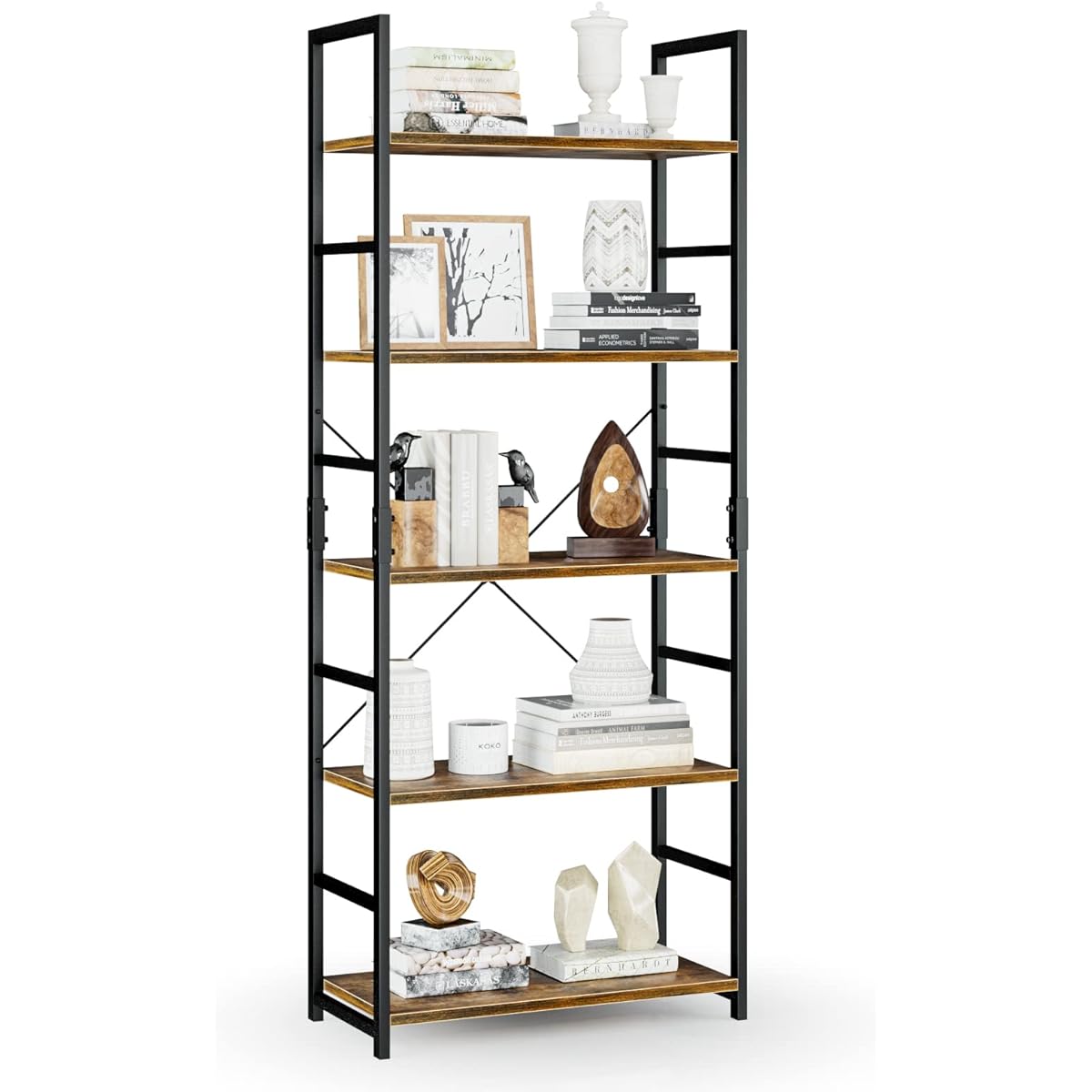 APPOLYN Open Shelf Rack, 5 Tier Bookshelf Free Rack Shelf, Multifunctional Storage Rack, Width 60 x Depth 30 x Height 158cm, Wooden Rack, Can Be Used in Sleeping Room, Living Room, Home Office, etc., Retro