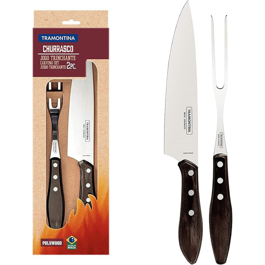 Tramontina Polywood Wooden Carving Fork 31cm & Knife 34cm Set of 2 Dark Brown Dishwasher Safe Durable Natural Wood Respect for the Aged Day Housewarming Gift Made in Brazil 21198/960 TRAMONTINA
