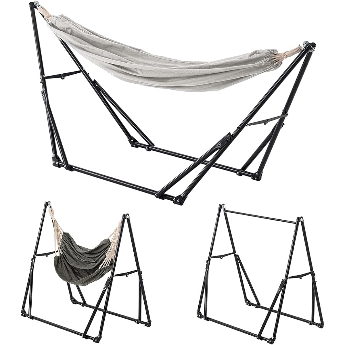 Bon Furniture Hammock Freestanding 3way Indoor/Outdoor Stand Chair Hanger Rack Portable Folding Load Capacity 200kg Gray