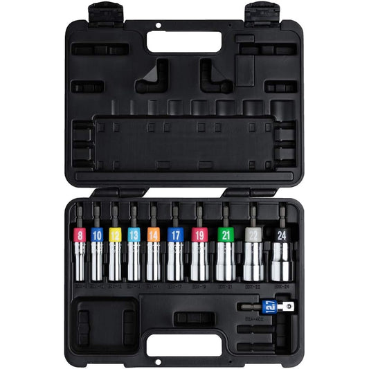 Top Industry (TOP) Alpha Socket Set of 11 for Electric Drills 8~24mm with Case and Conversion Adapter EDX-824AS Alpha Series Tsubame Sanjo Made in Japan