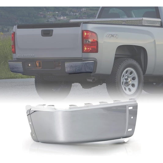 2007-2013 Chevrolet Silverad GMC Sierra 1500 2500HD 3500HD Chrome Steel Rear Bumper End Cap No Driver Left