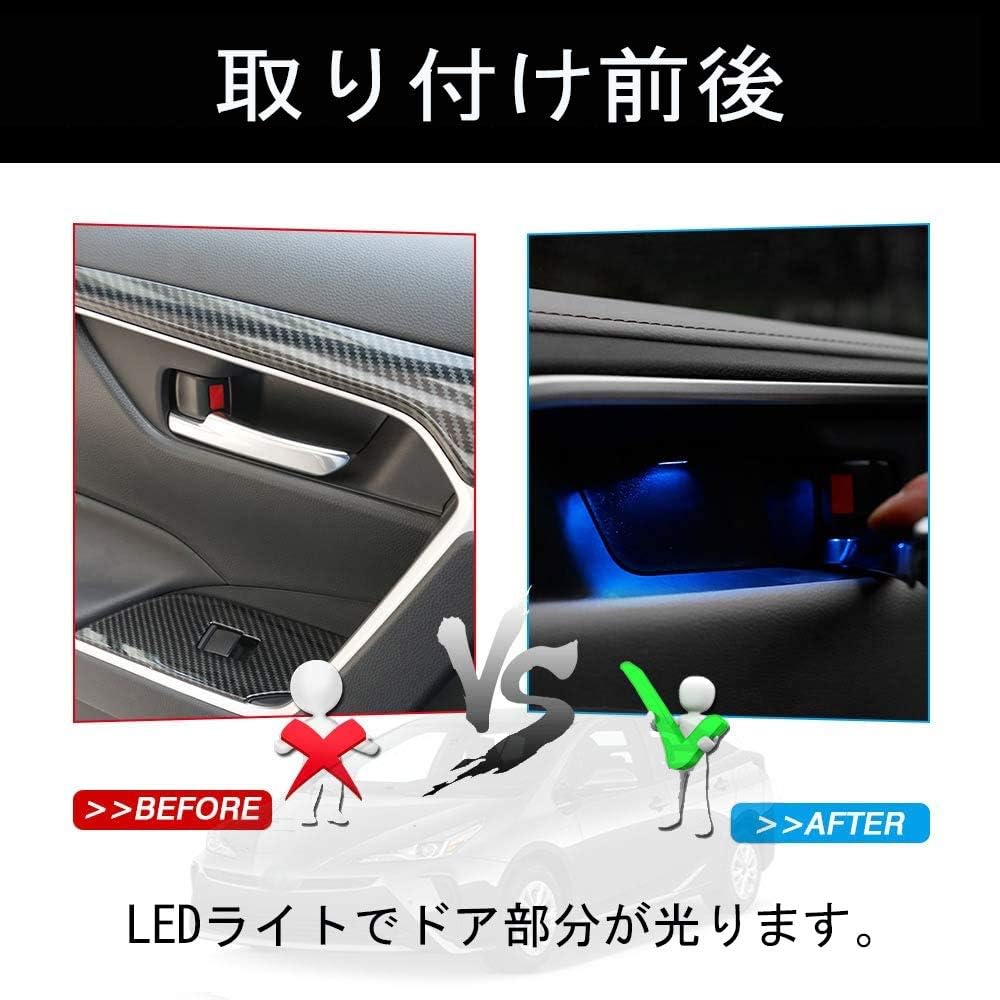 Boltry Toyota Prius 30 Series 30 Series Inner Door Handle, LED Illumination, PRIU 30 Series, Previous / Late Design, Interior Parts, Interior Panel, LED Atmosphere Light, Easy Installation, Coupler On, 4-Piece Set (Blue)