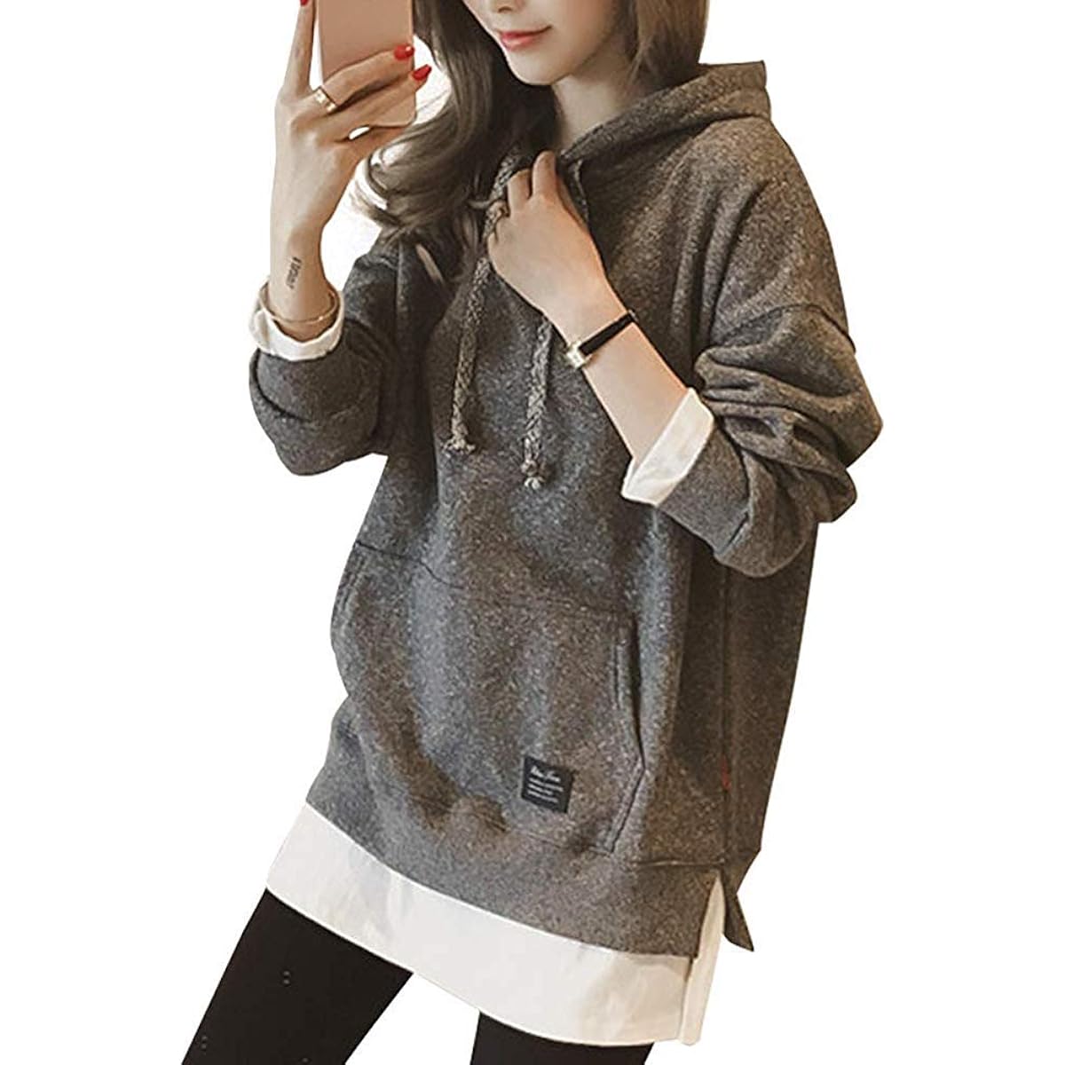 [Airby] Hooded Parka Layered Style Sweatshirts Hoodie Sweatshirts Women's 0A-A02 M~2XL