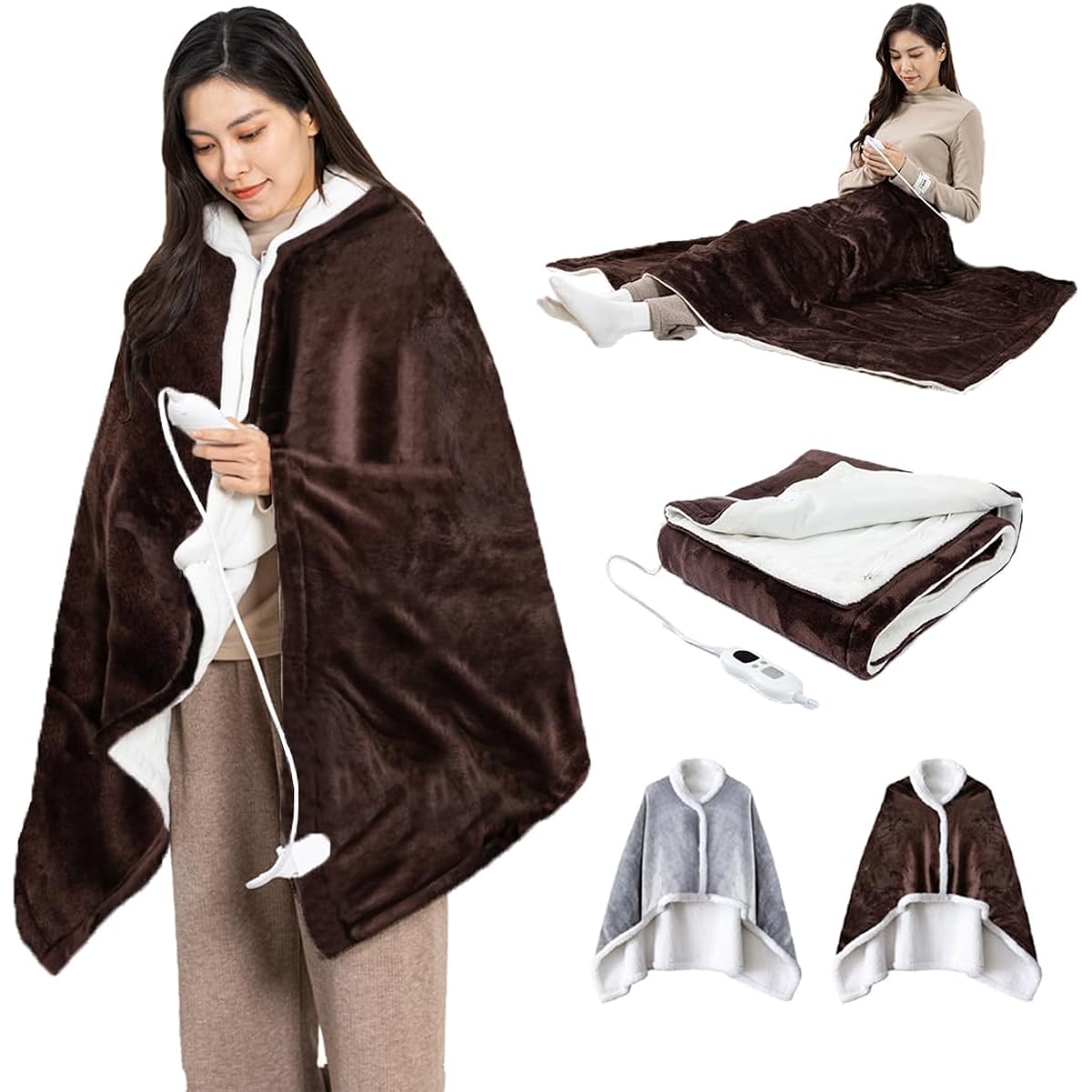 Electric blanket, can be used as a blanket [165 x 85cm, 1-9h timer included] Double-sided flannel electric blanket, single, quick heating, thick, energy saving, washable, 6 temperature levels, 2h automatic off, shoulder and lap blanket, antibacterial and
