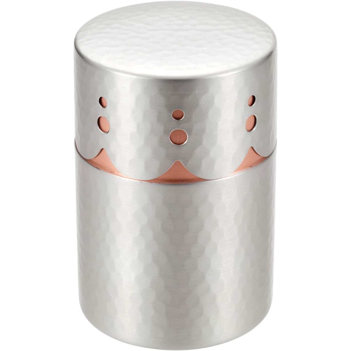 Shinkoukinzoku Tea Caddy, Tin Covered Medium (Capacity: 150g), Pure Copper, Tin Finished, Openwork Tea Caddy BC-406SN