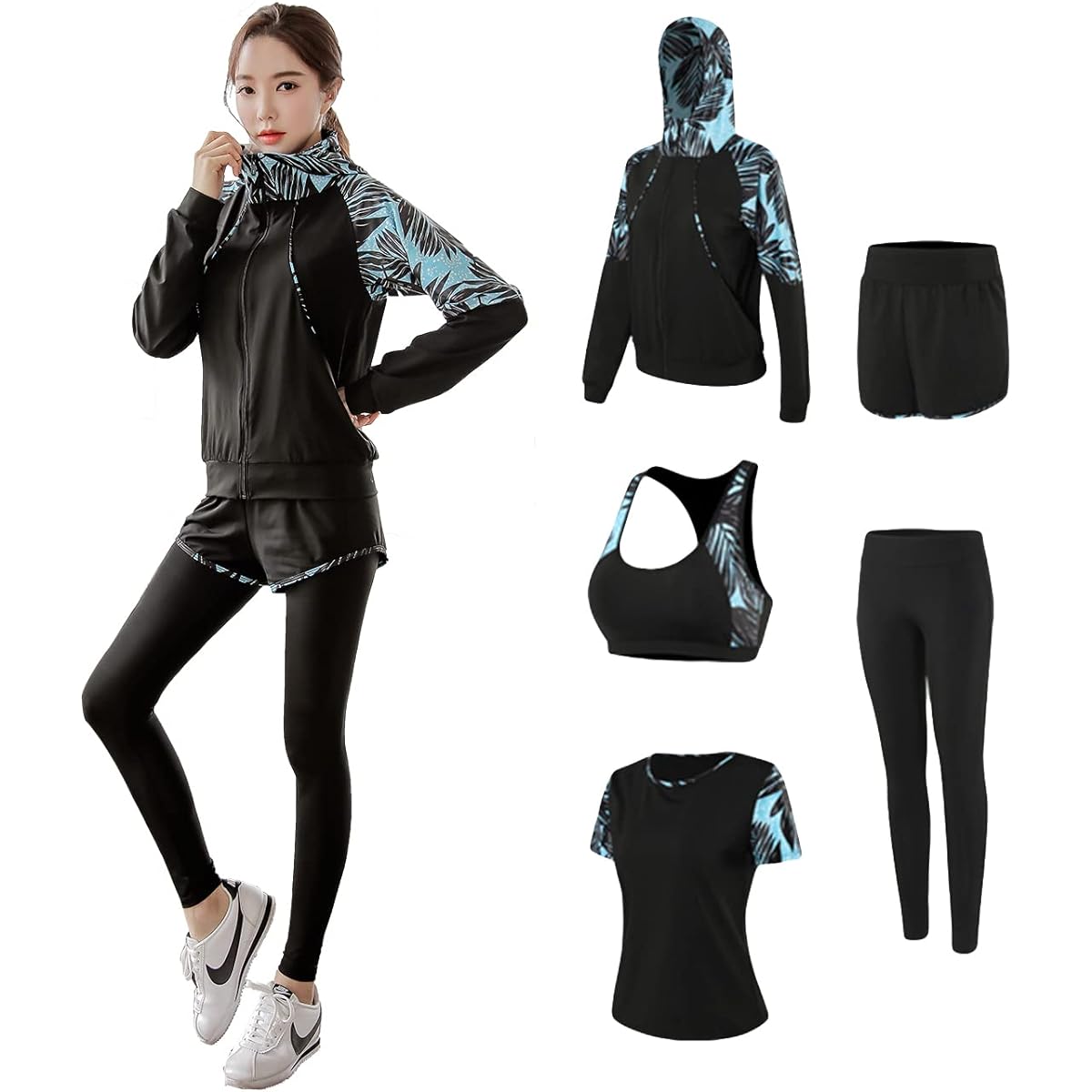 [ARMOTO] Sportswear Women's Yoga Wear Training Wear Running Wear Top and Bottom 4 Piece 5 Piece Set Fitness Jersey