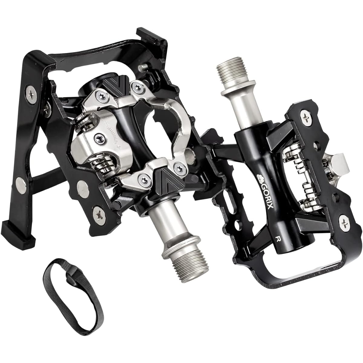 GORIX Bicycle Pedal, Pedal with Built-in Stand, Binding Pedal, Single-sided Flat Pedal, Cleat Included (GX-PMXK106) Aluminum Pedal Stand, Bicycle Stand, Road Bike, Cross Bike, Folding Stand, Pedal Replacement, Folding Stand