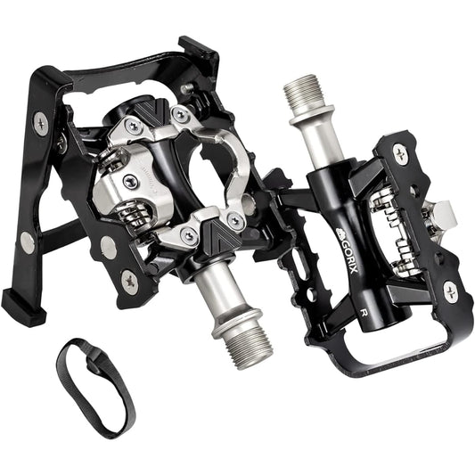 GORIX Bicycle Pedal, Pedal with Built-in Stand, Binding Pedal, Single-sided Flat Pedal, Cleat Included (GX-PMXK106) Aluminum Pedal Stand, Bicycle Stand, Road Bike, Cross Bike, Folding Stand, Pedal Replacement, Folding Stand