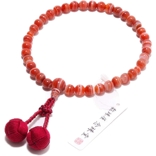 Nenjudo <Made in Japan> Prayer beads for women High quality natural stone Red striped agate (Akashima agate) Pure silk tassel Comes with a prayer bead bag Can be used by all denominations Handmade prayer beads Domestic recitation [Long-established prayer
