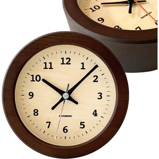 KATOMOKU Dual use clock 7 km-132BRRC Brown radio clock continuous second hand