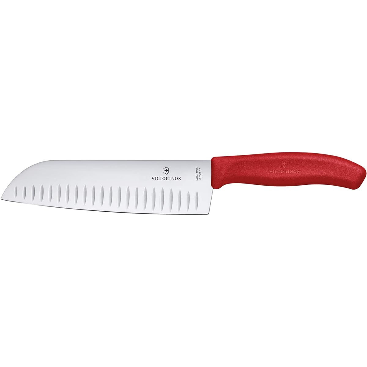 VICTORINOX Santoku Knife Professional Stainless Steel All-Purpose Knife 17cm Grooved Red Versatile Knife for All Cooking Dishwasher Safe Swiss Classic 6.8521.17G