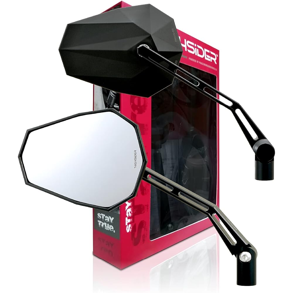 Daytona HIGHSIDER Motorcycle Rod Mirror Left and Right Set 10mm Forward/Reverse Screw Compatible ECE Standard Clear Stealth X1 Matte Black 15605