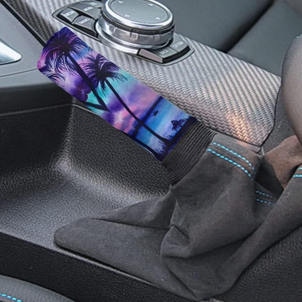 TOADDMOS 3 Points Hawaiian Purple Set Beach Pald Pald Wood Pattern Soft Handle Cover Cover Cover Gear Shift Cover non -slip Universal car internal decoration