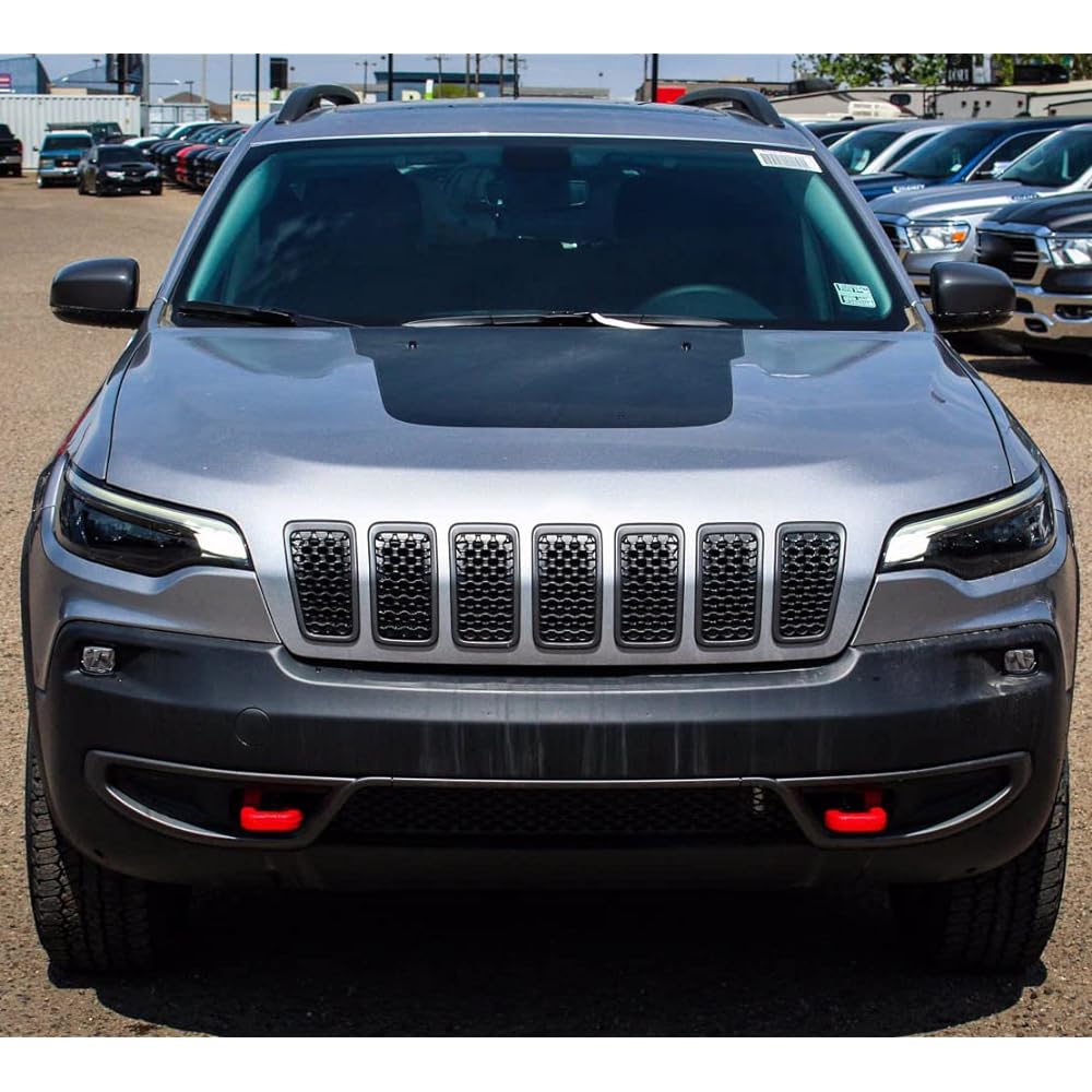 KYYET Front mesh grill trim Honeycomb insert cover accessories 7 gloss black JEEP CHEROKEE 2019 2020 2021 compatible