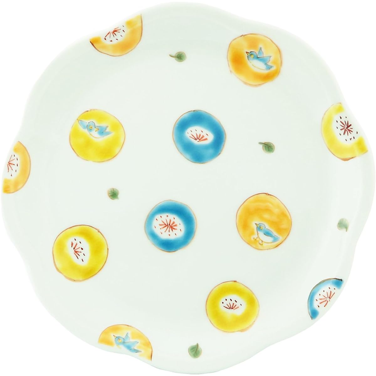 Kutani Ware Takatomo Kawai No. 7.3 Serving Plate Round Pattern Polka Dot K8-324