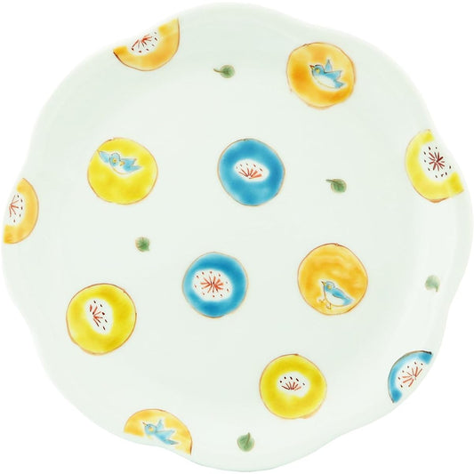 Kutani Ware Takatomo Kawai No. 7.3 Serving Plate Round Pattern Polka Dot K8-324