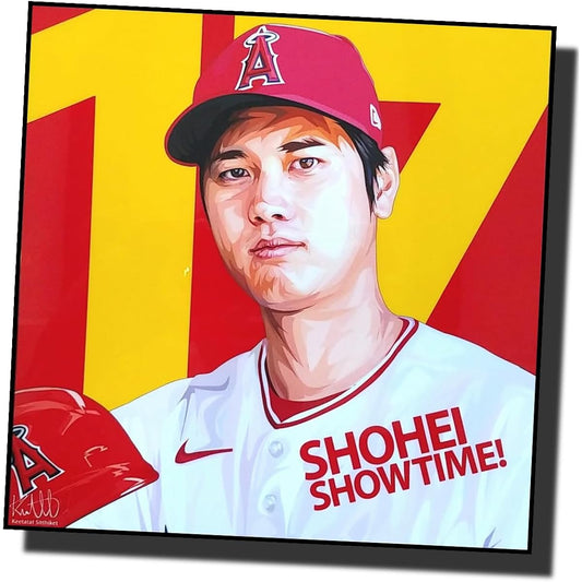 Famous Popart Gallery SHOHEI OTANI Shohei Otani MLB Los Angeles Angels Overseas Sports Art Panel Wooden Wall Hanging Poster Interior Baseball Goods (26*26cm Art Panel Only)