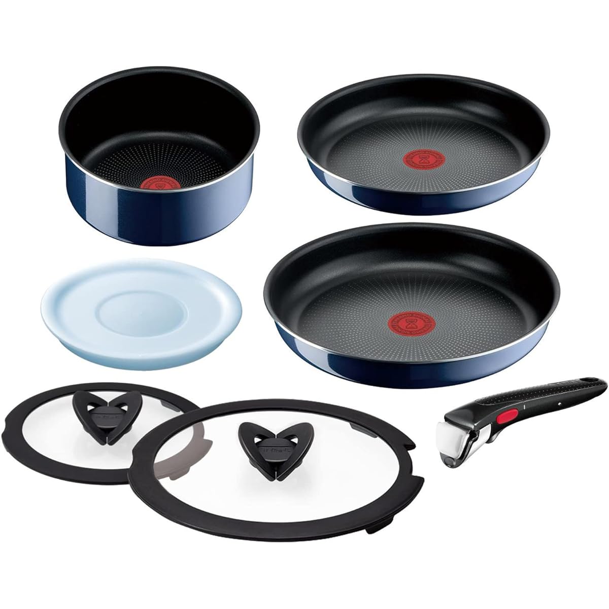 Tefal T-fal frying pan set with removable handle, 7-piece pot set, non-stick, notification mark to notify you of the appropriate temperature, for gas fire only "Ingenio Neo Royal Blue Intense Set 7" Blue L43794A