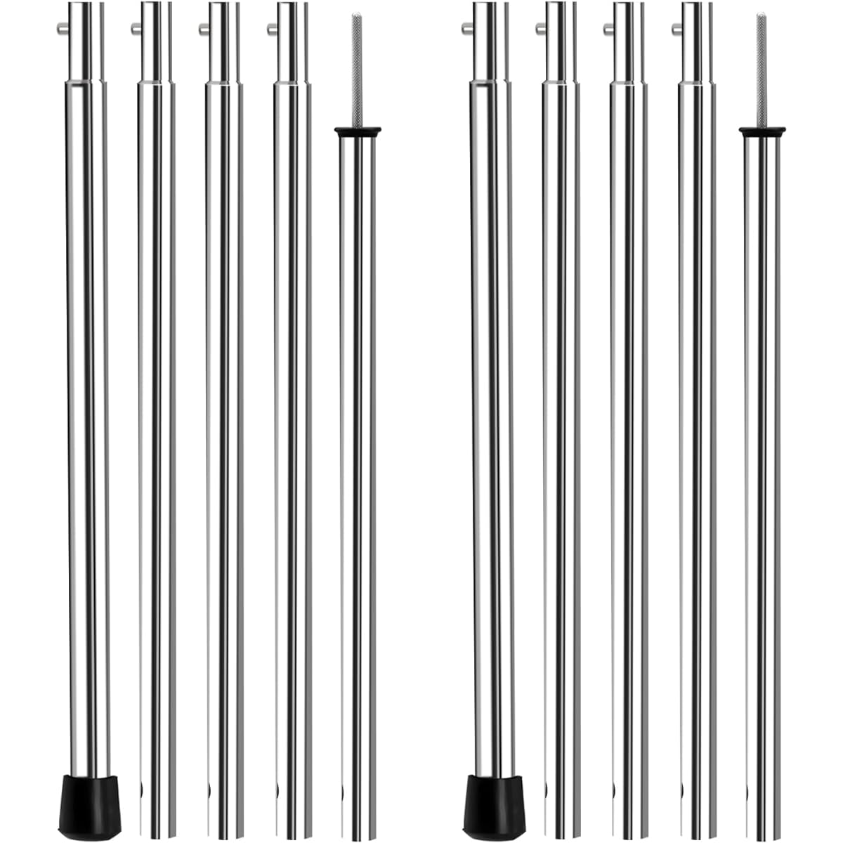 KOMCLUB Tent Pole, Canopy Pole, Tarp Pole, Stainless Steel, 19mm Diameter, Total Length 191cm, Bush Button Type, Easy to Assemble, 5 Section Connections, Split Type, Adjustable Length, Storage Bag Included, Camping/Outdoor Equipment (2 Sets)