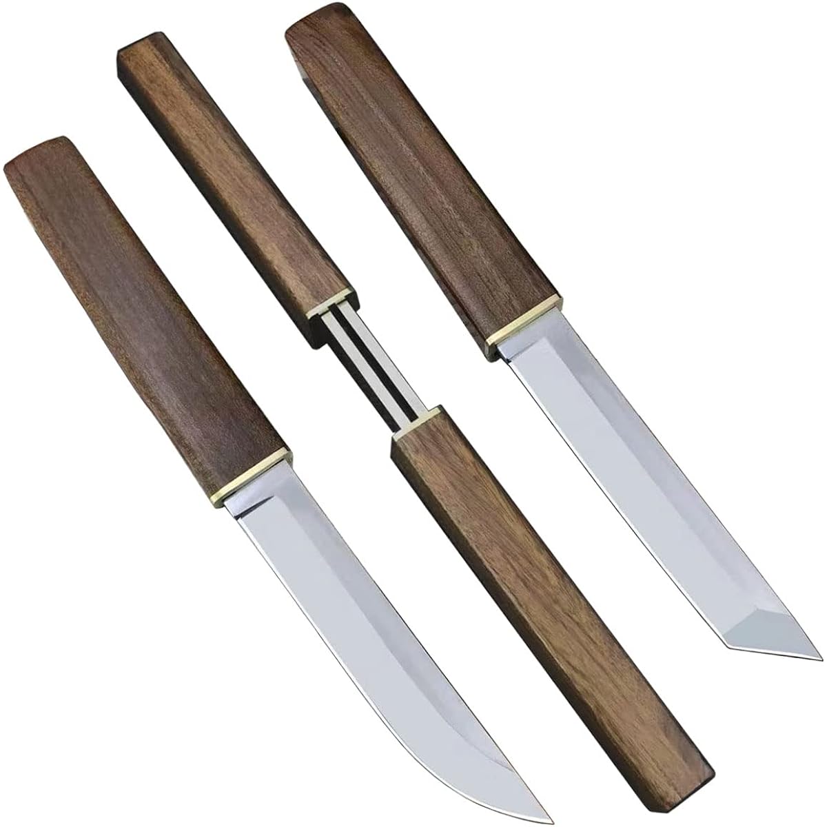 Dcenrun Male and Female Sheathed Knife Outdoor [Gemini] Camping Double Knife Dual Sword Climbing Fishing Natural Tagayasan Wood Handle