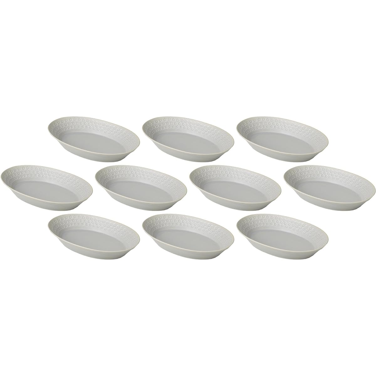 Set of 10 Gray Seal Flower Oval Bowl [26.5×17×4.7cm (800cc)] | Moribachi