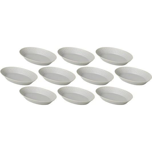 Set of 10 Gray Seal Flower Oval Bowl [26.5×17×4.7cm (800cc)] | Moribachi