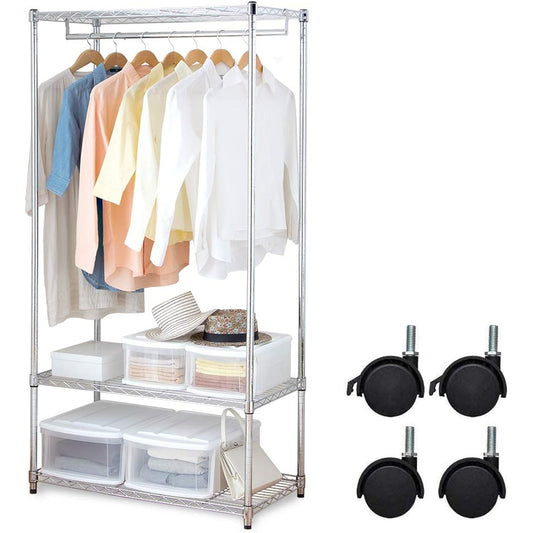 Iris Ohyama Metal Rack Body Wardrobe 3 Tiers with Casters Pole Diameter 25mm Width 91 x Depth 46 x Height 178.5cm Metal Shelf Metal Shelf Chrome Plated SEW-913E