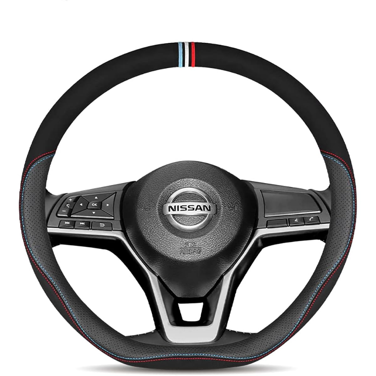HOCASEN Nissan Steering Wheel Cover X-Trail X-TRAIL t32 Bluebird Teana Serena Elgrand Kicks Dez Genuine Leather Interior Goods Luxury Genuine Leather Interior Luxury Cowhide Car Logo Embroidered Logo 38CM (D Type)