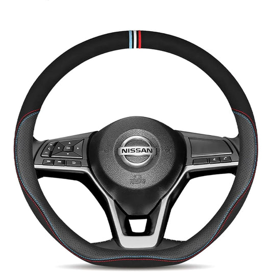 HOCASEN Nissan Steering Wheel Cover X-Trail X-TRAIL t32 Bluebird Teana Serena Elgrand Kicks Dez Genuine Leather Interior Goods Luxury Genuine Leather Interior Luxury Cowhide Car Logo Embroidered Logo 38CM (D Type)