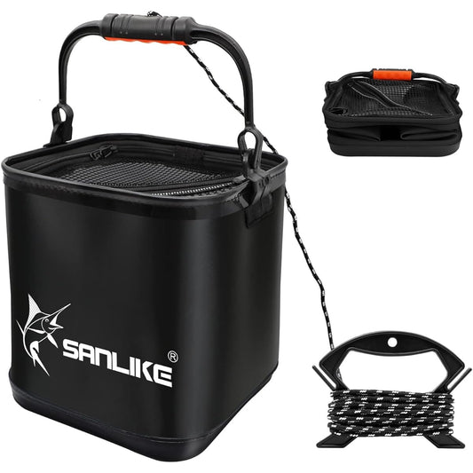SANLIKE Bucket Water Bucket 22cm 12L Folding Fishing Case Tool Holder/Bait Holder Compact Lightweight Black Camping Laundry Car Wash Gardening Embankment Sandbox Black