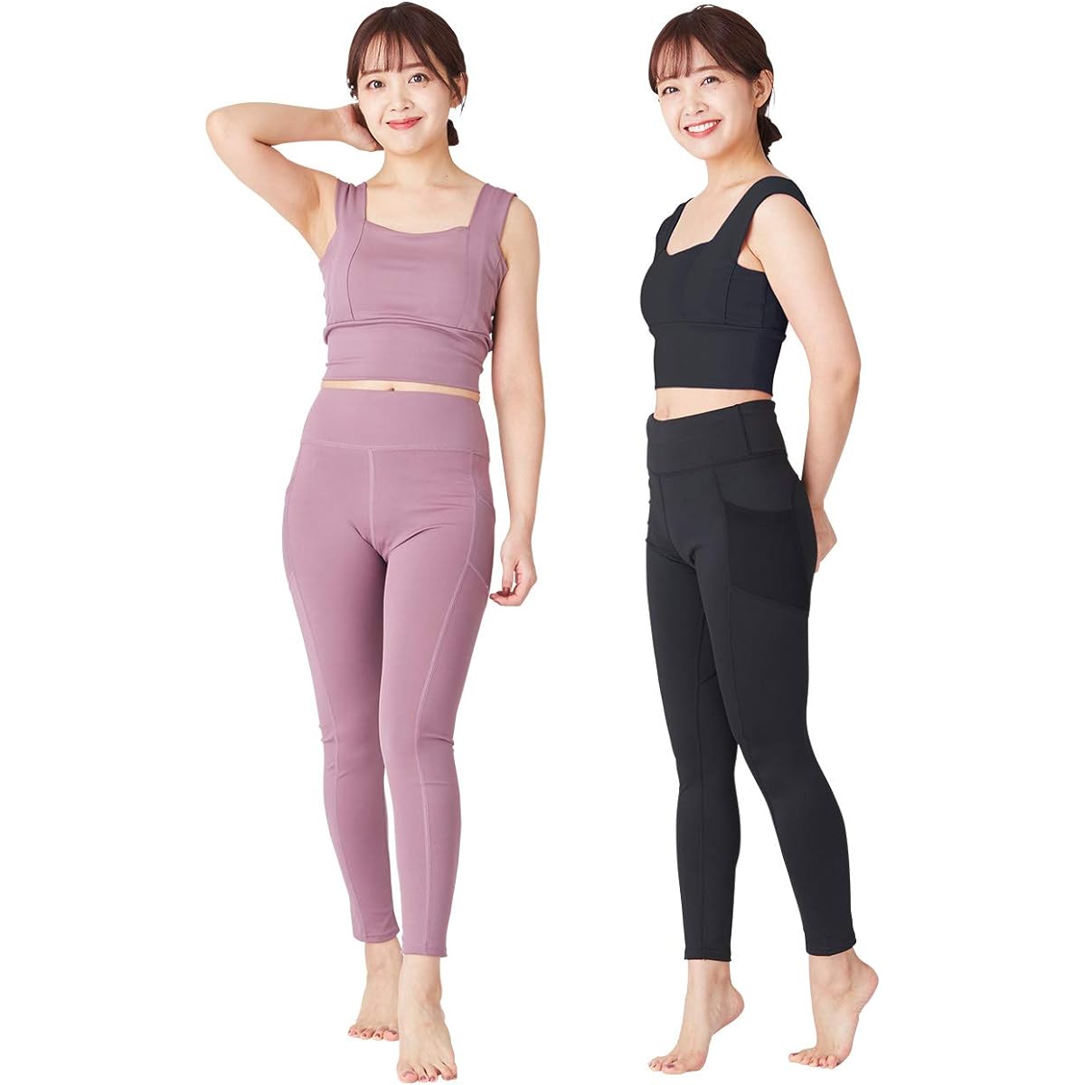 Beautiful Silhouette Yoga Wear, Dull Color, Any Combination, Yoga Bra, Yoga Pants, with Pockets, High Waist, Beautiful Buttocks ([Yoga Pants] Black, L)…