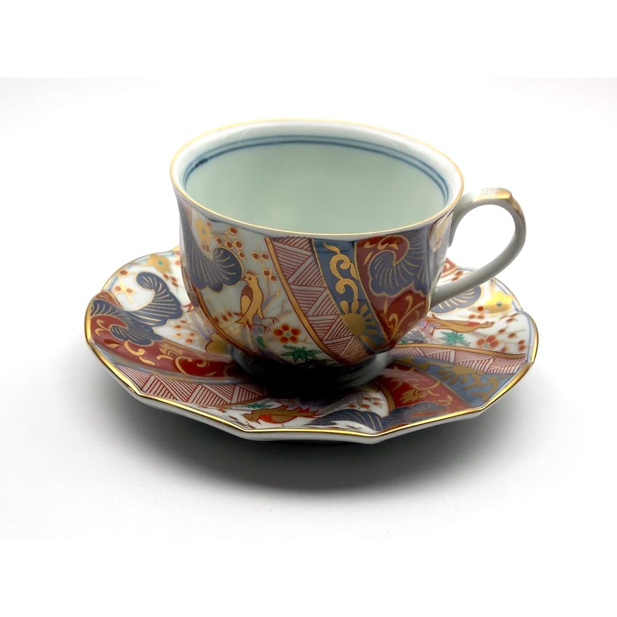 Rinkurou Kiln Dyed Nishiki Torisori Shozui Coffee Bowl and Plate Ko-Imari Style Hasami Ware Mother's Day Father's Day