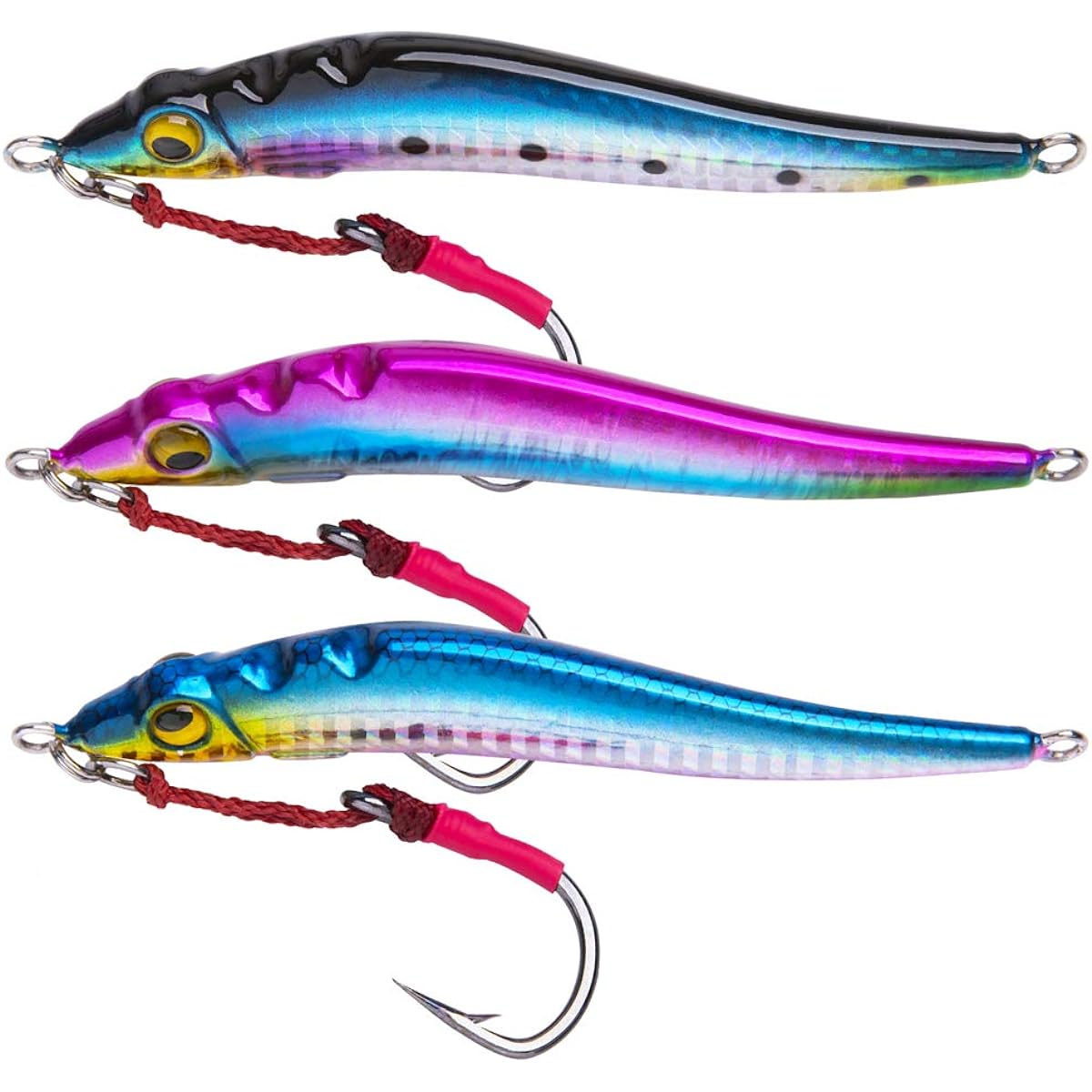 Goture Metal Jig Set with Rattle Jigging Jig Paravertical Lure Set Casting Fishing Boat Blue Fish Hairtail Smelt Seabass Boat Fishing 150g/100g Set of 3