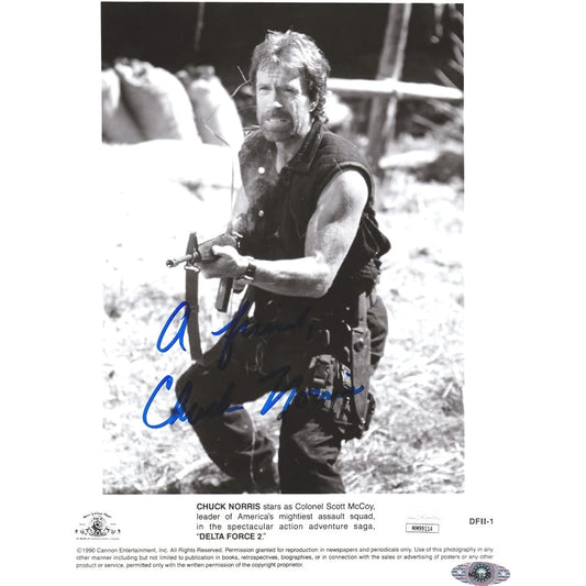 Chuck Norris Hand Signed + A Friend Additional Inscription Poster JSA Handwriting Identification Certificate Seed Stars Delta Force