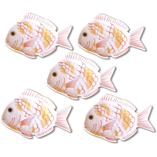 New Year tableware, Japanese tableware, small plates, sea bream, lucky charms, Arita ware, Sakura sea bream, small plates, set of 5, gift box included