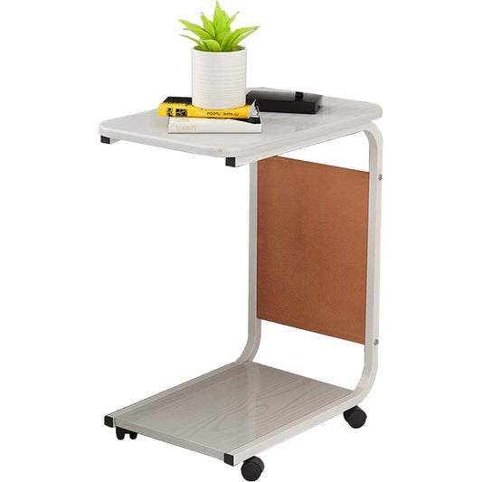 YLOVABLE Bed Table Side Table with Casters U-shaped Bed Table Nursing Table Bedside Storage Pocket White