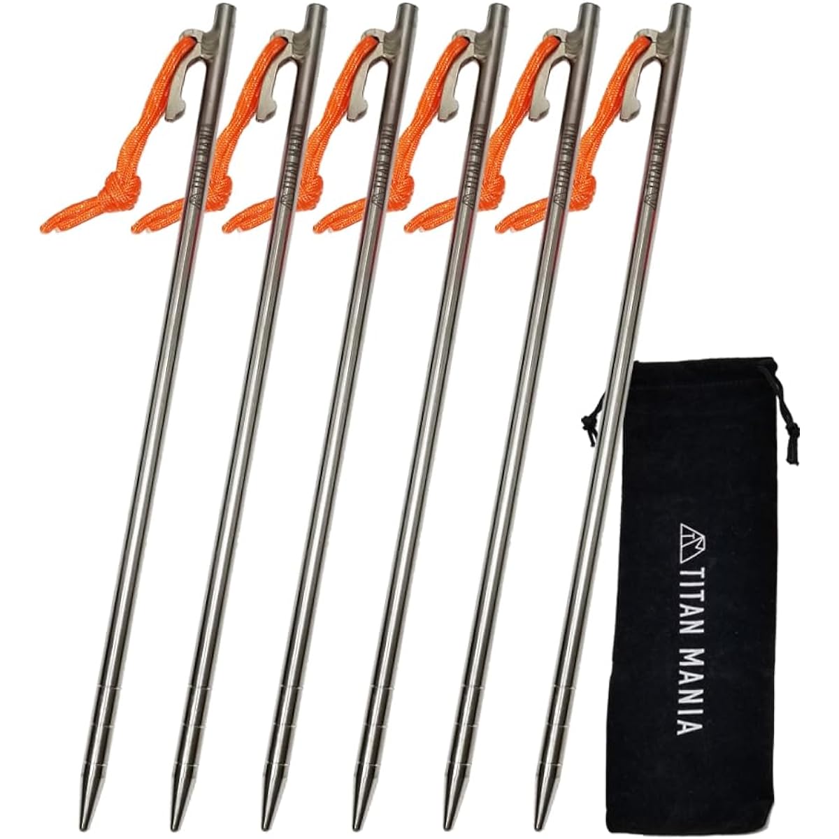 TITAN MANIA Peg Titanium Peg Lightweight Strong 20cm 24cm 30cm 35cm 40cm Set of 4 Tent Peg Stakes Solid Mountains Gravel Grass Hard Ground Setup Tools Solo Camping Outdoor Camping Equipment Storage Bag Included