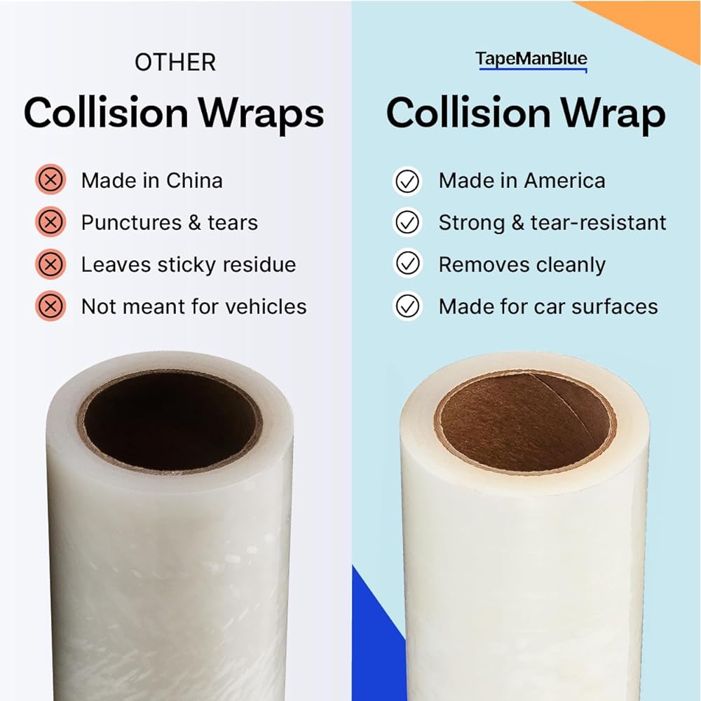 Tapemanblue crash/collision wrap 36 inches x 100 Feat Damaged Clear collision raps made in the United States that can be removed neatly