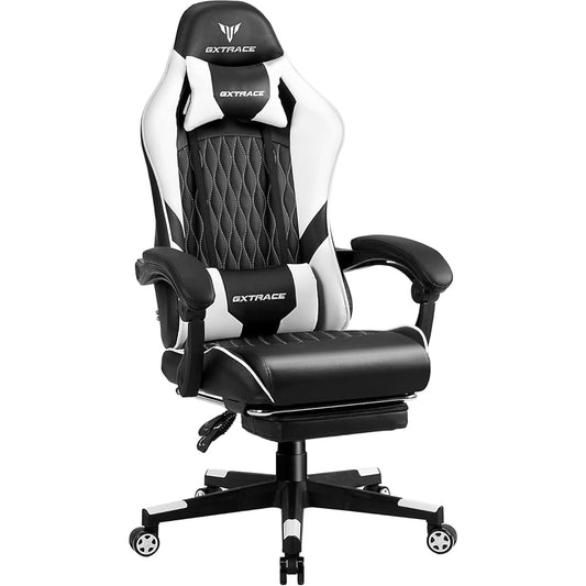 GXTRACE Gaming Chair PC Gaming Chair Gaming Chair Reclining Armrest Headrest Lumbar Support Ottoman Office Chair Desk Chair Computer Chair Chair (White)