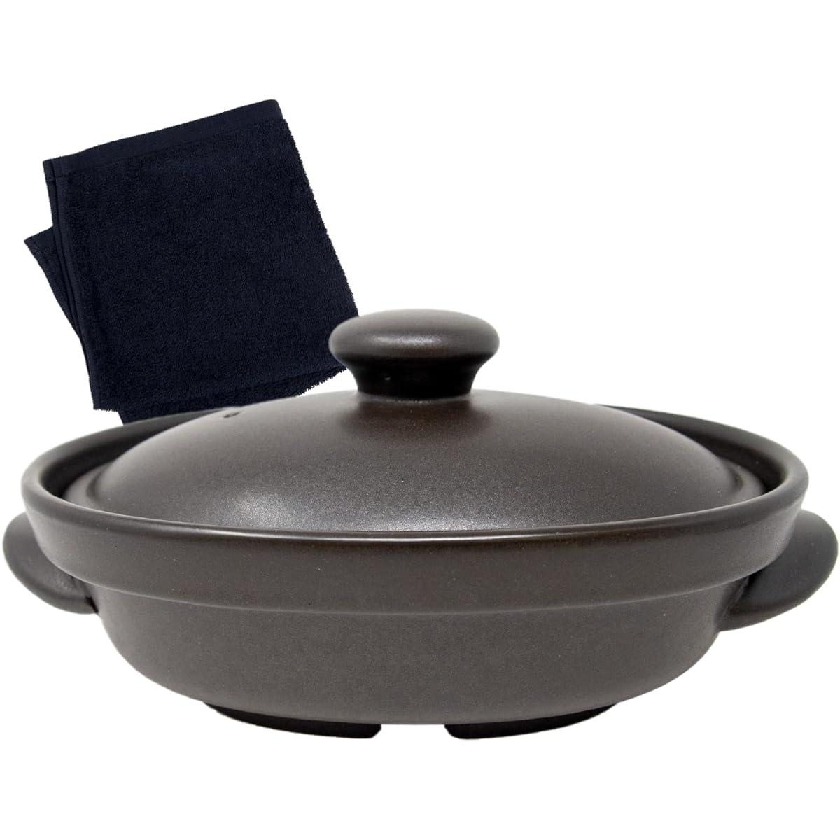 Magnetic pot for microwave oven, two-handed pot, L size 1600cc, for 3 to 4 people, 4-piece set (deep pot, shallow pot, medium lid, drainboard) Microwave pot usage handbook Trivet pot holder Black towel Electromagnetic wave cut Electromagnetic wave counte