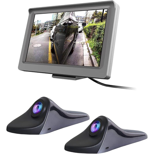 MAXWIN Side View Camera, On-Dash Monitor, 5 Inch, with Recording Function, Left and Right Cameras, Left and Right Simultaneous Recording, Turn Signal Linked, 2 Split Screen, DC12V, Car Monitor, Side Camera, Black DVR-SID01-B