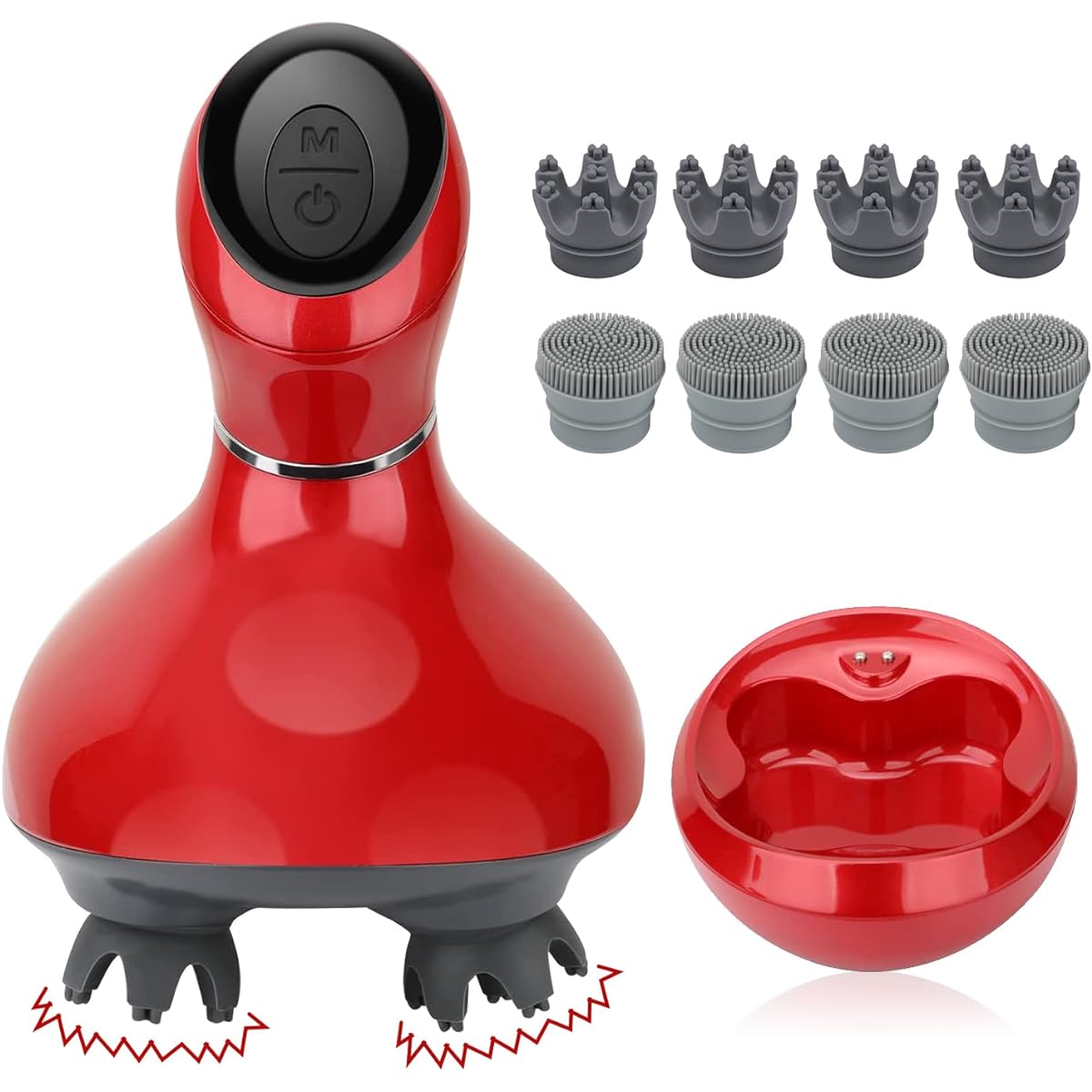 Head Spa Scalp Care IPX7 Waterproof 3D Vibration Dry and Wet - Scalp Aesthetics Electric Scalp Brush with Vibration Head Brush 2 Speeds 10 Minute Timer 8 Attachments Cordless
