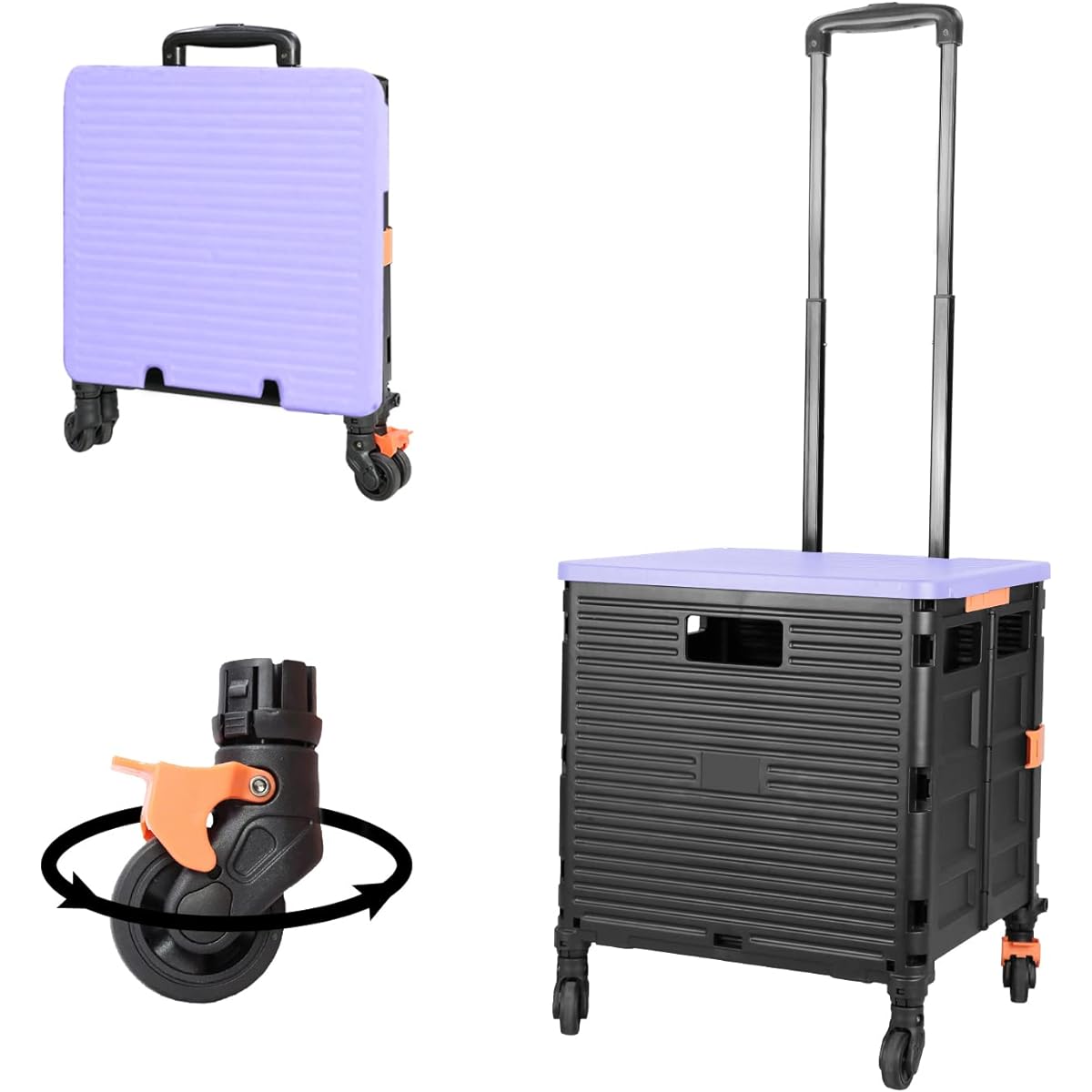 ur BY06S Carry Cart Trolley Outdoor Foldable Cart Shopping Cart Shopping Cart Carrying Cart Fishing Sports Day Ultra Compact Disaster Prevention Supplies Camping Travel Supplies Sturdy Lightweight Transport Quiet Load Capacity 40KG - Purple