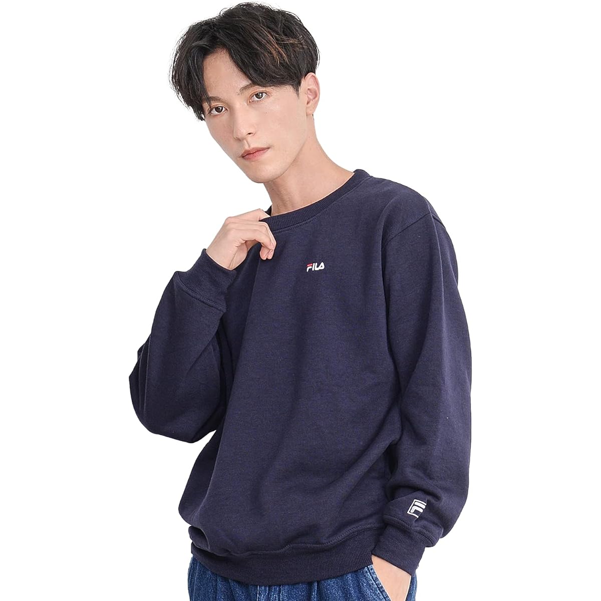 [Fila] Sweatshirt, Brushed Lining, Men's Sweatshirt, Crew Neck, Round Neck, Pullover, Long Sleeve, One Point, Logo Embroidery, Standard, Popular, Large Size, Loose, Room Wear, Tops, Korean, Spring, Autumn, Winter, Unisex FH7207